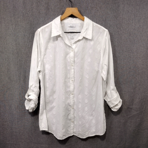 Charter Club Tops - Charter Club Eyelet Polkadot Relaxed Fit Button Shirt Women's 16 White Office